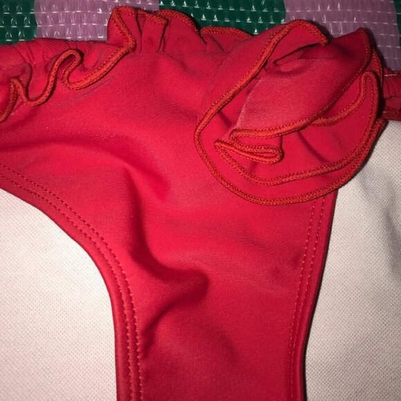 Beach Joy Size Medium Red Rose & Ruffle Side Tie Bikini Bottom. New Without Tags - Picture 2 of 7